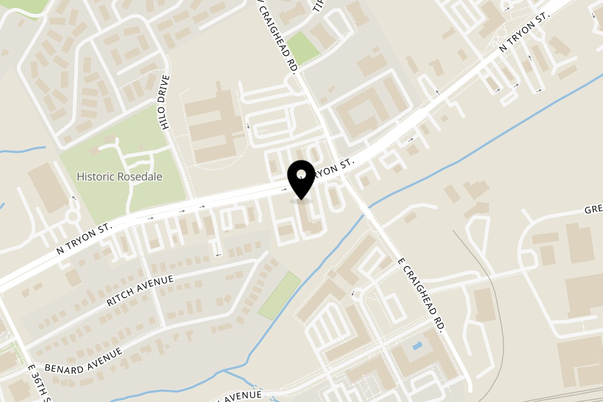 Map showing the location of Zanzibar Cafe on 3720 N Tryon St #101 in Charlotte